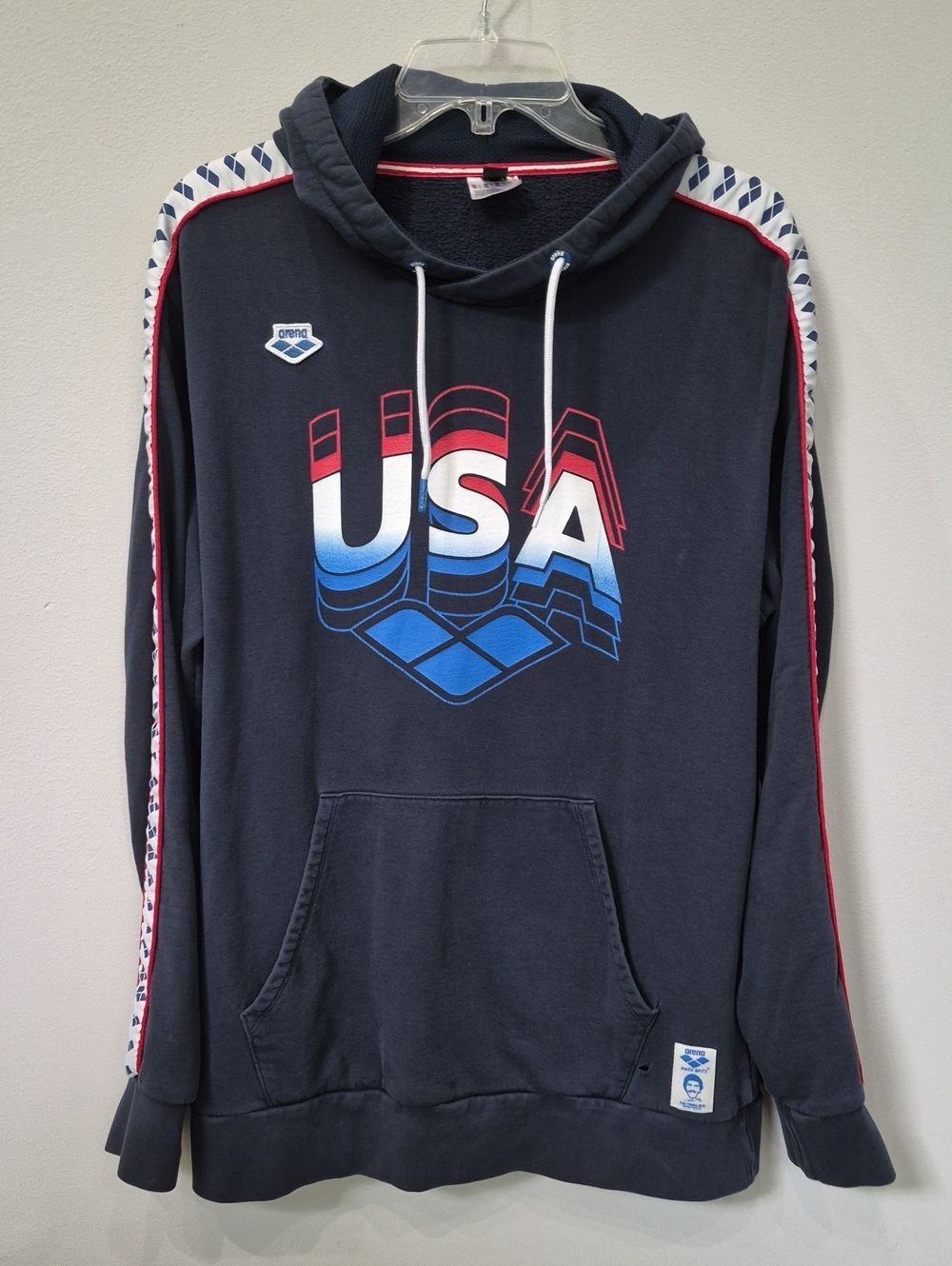 Vintage Arena USA Graphic Lg Hooded Sweatshirt Mark Spitz Swim Team Unisex